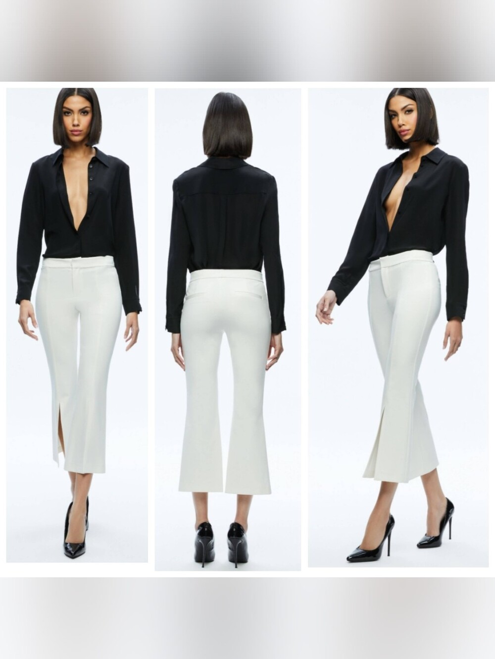 Alice + Olivia Walker Off White Slit Hem Cropped Pants size 4 - Picture 2 of 15